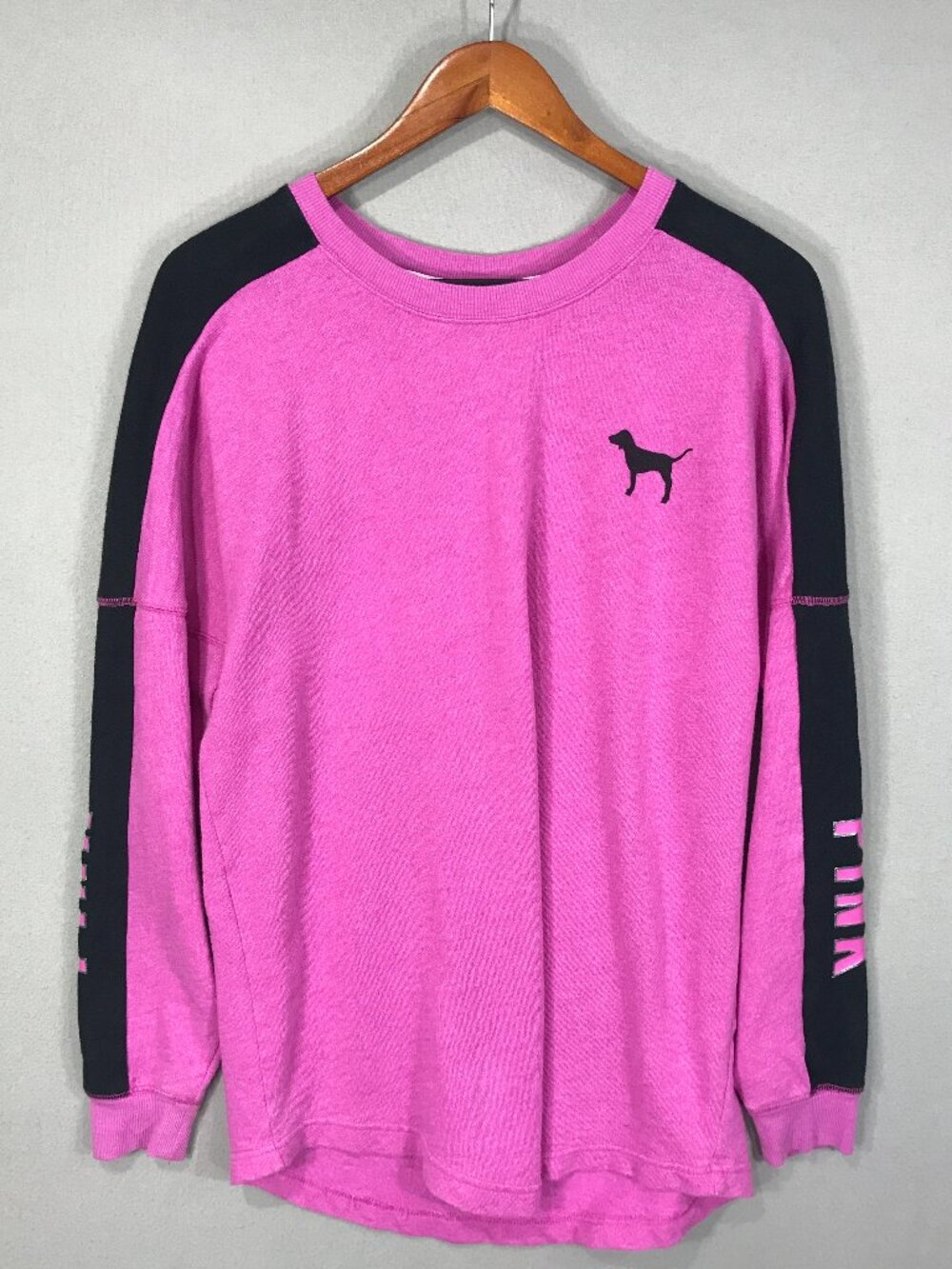 PINK Victoria's Secret Sweatshirt Women's Small Oversized Logo Pullover Crew LS